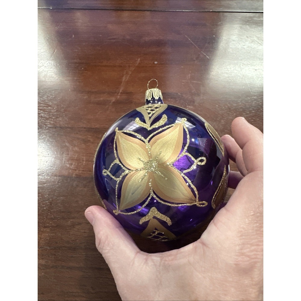 Clear Purple Blown Glass Christmas Ornaments Hand Painted‎ Italian Polish - Picture 3 of 5